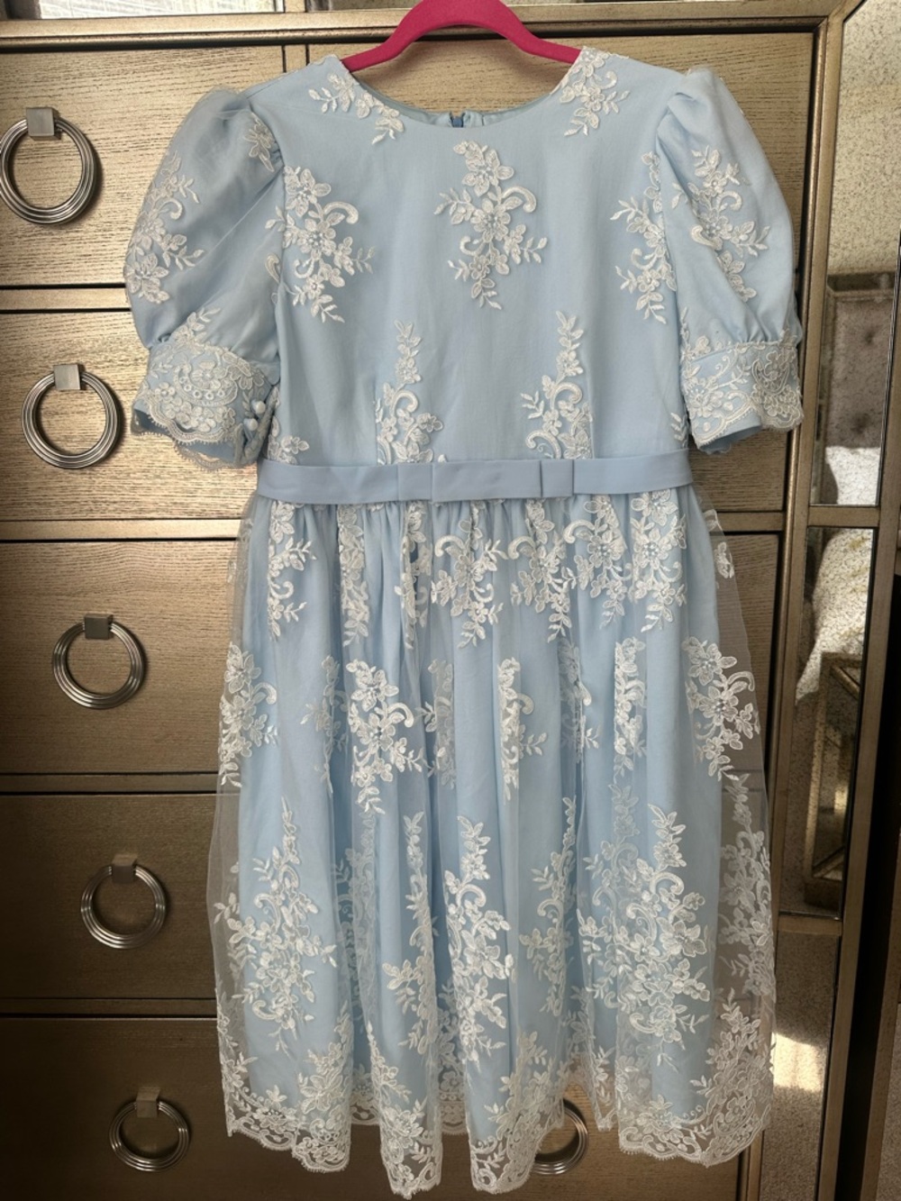 Custom Made Baby Shower Dress 👗 Light Blue Lace Embroidered Dress - Picture 8 of 9